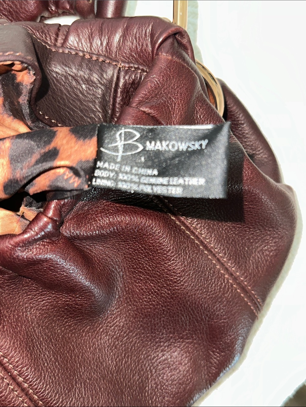 b. Makowsky Dark Burgundy Brown Gathered Hobo Shoulder Bag with Gold Hardware - Picture 7 of 10